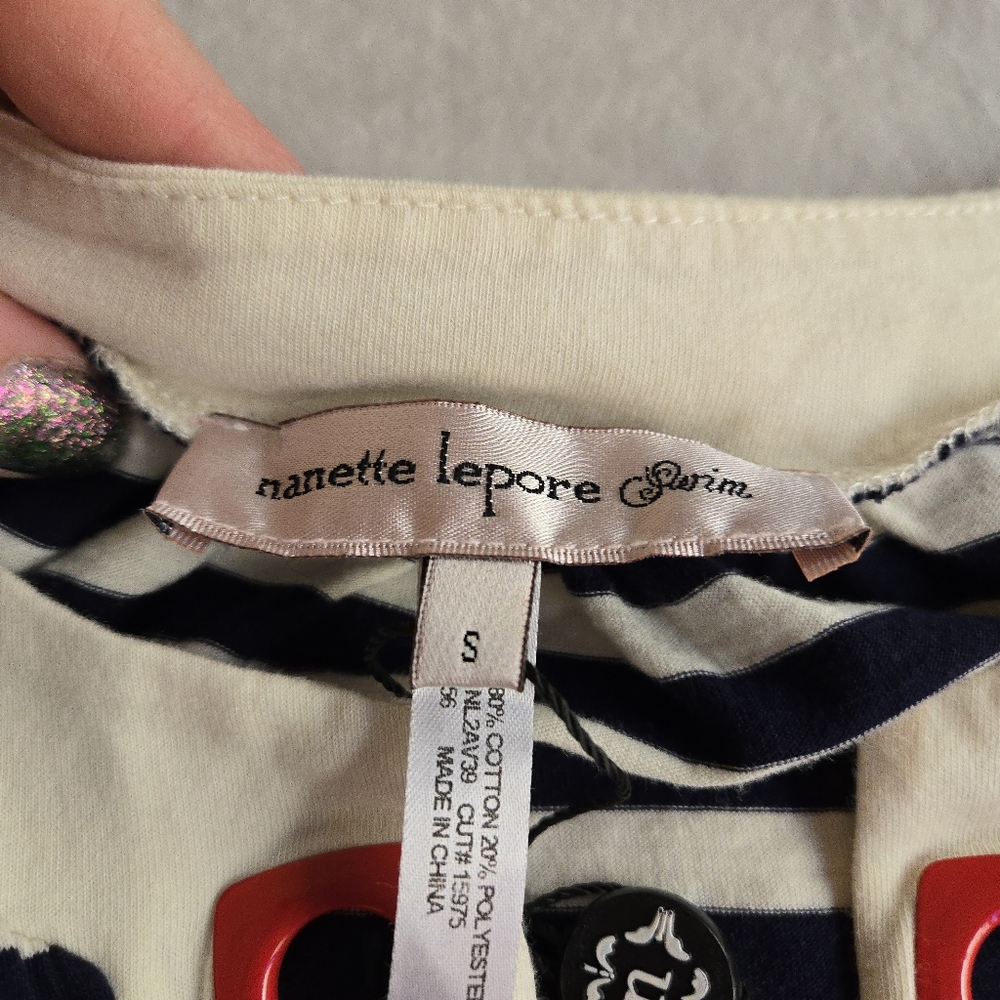 Nanette Lepore Swim Tunic Cover Up Navy White Nautical Stripe - Picture 4 of 13